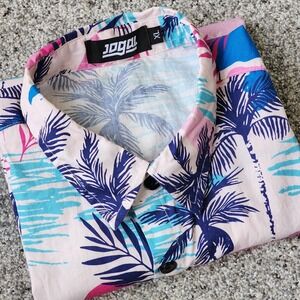 Jogal Shirt Mens XL Tropical Palm Graphic Cotton Button-Up Aloha Relaxed‎ Fit